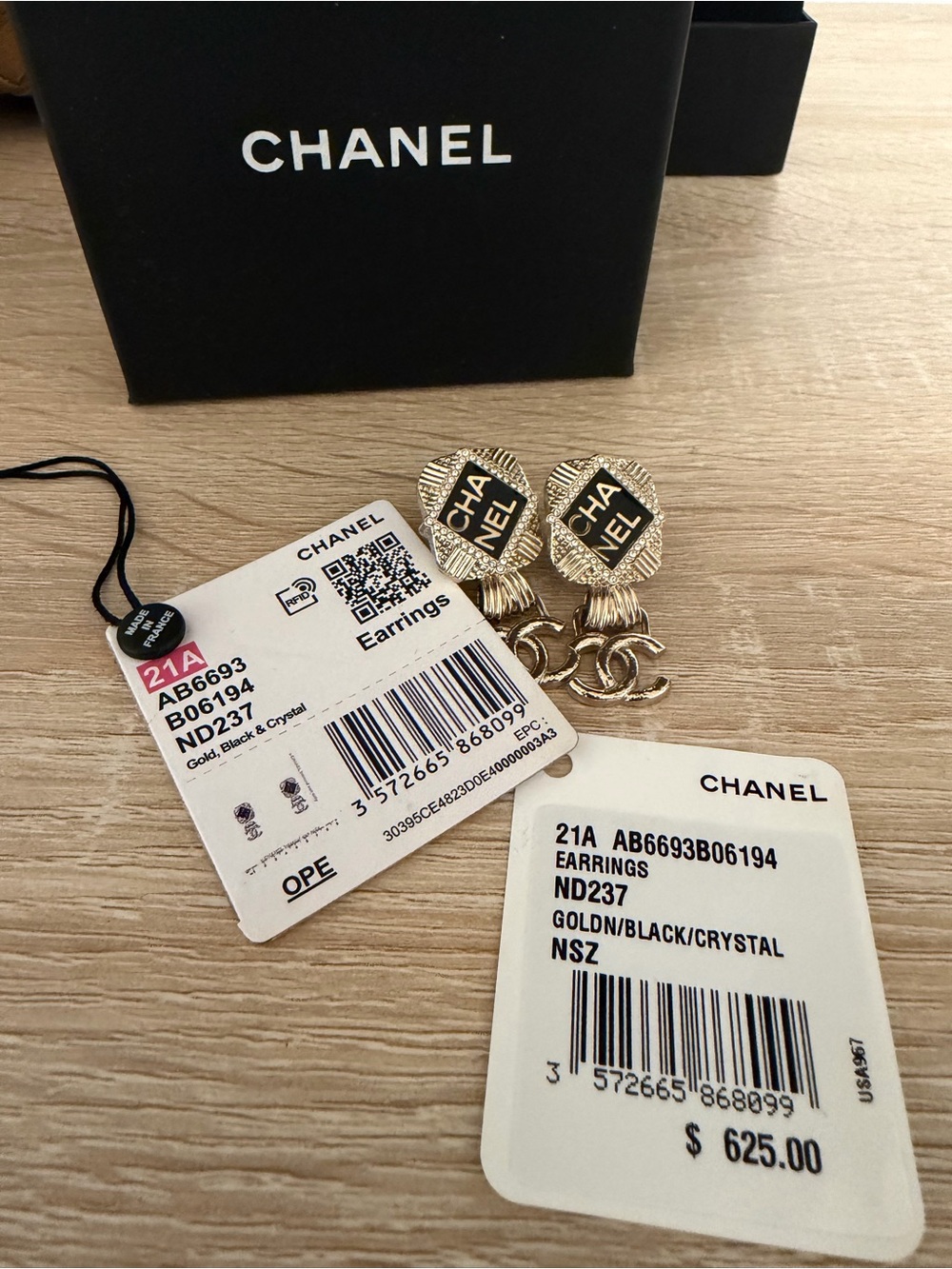 Authentic Chanel 2021 Strass & Resin CC Drop Earrings